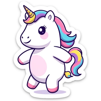 Unicorn, dancing on a rainbow ￼ sticker
