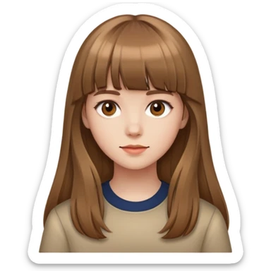 girl with light brown hair, bangs, long hair, light background sticker