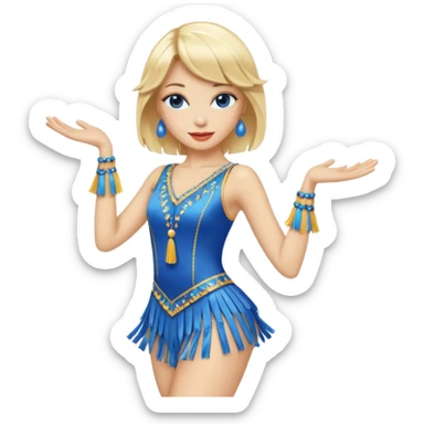 blue jazz style dance costume with tassels on blonde sticker