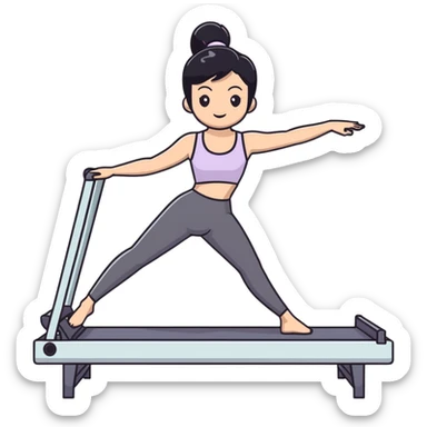 Girl with black hair doing Pilates on reformer machine sticker