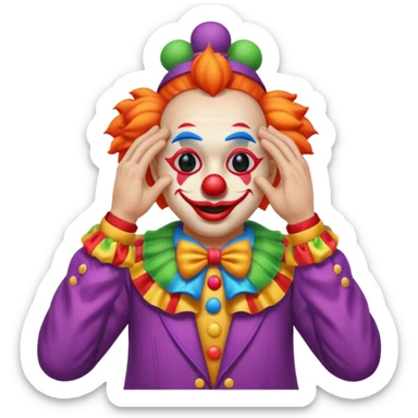 Clown covering eyes but showing butt sticker