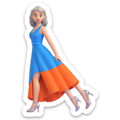 girl with big feet wearing silver heels and a big blue-grey prom dress sticker