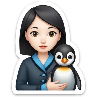 Chinese girl with penguin sticker