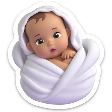 lightly tanned baby swaddled in a white blanket sticker
