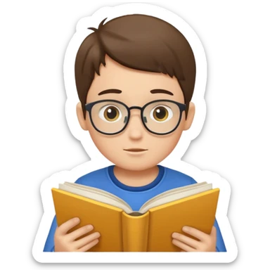 Boy reading books without glasses sticker