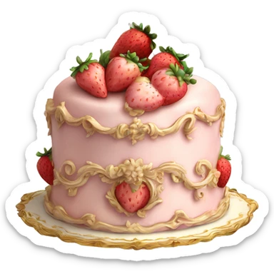 vintage rococo highly detailed pale pink cake with strawberries sticker