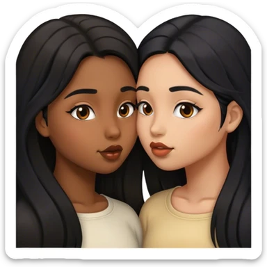 two girls kissing one with brown skin and black hair and one with light brown skin and black long hair  sticker