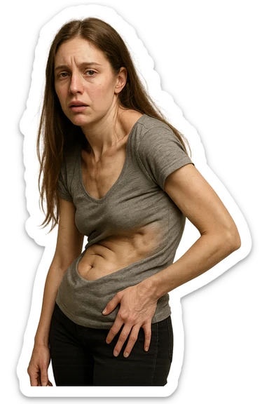 fai immagine identica ma di una donna con capelli lunghi, iperrealistico 4k, postura storta con spina dorsale storta sticker