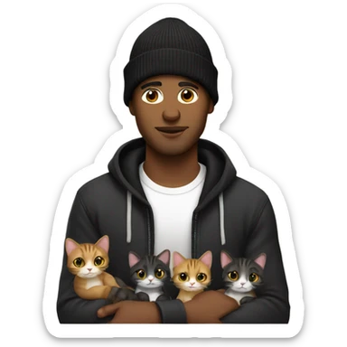 Dark brown man with black beanie and good style holding two cats  sticker