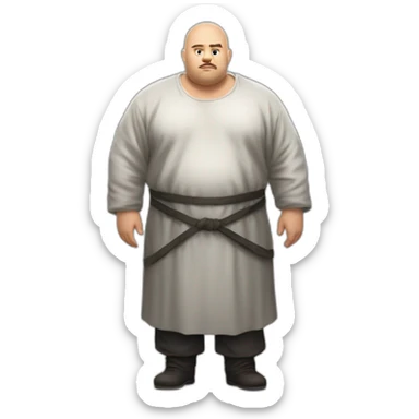 big fat man slavic stands big belly in prisoner robe sticker