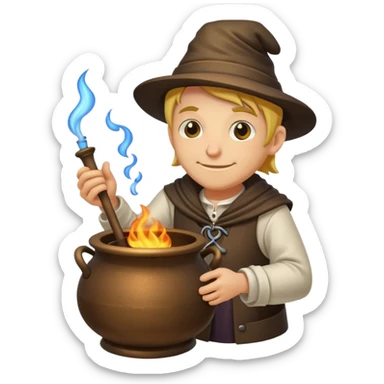 alchemist leaning on cauldron smug smile sticker