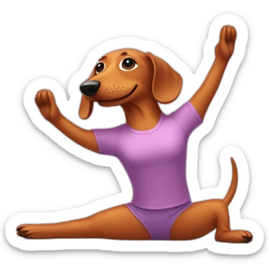 wiener dog in a yoga outfit stretching sticker