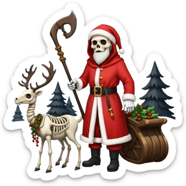 the Grim reaper dressed as Santa.... What gifts would be in his Sleigh.... What would his Sleigh likely look like.... Would the reindeer be skeletons, or ordinary reindeer sticker