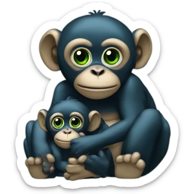 Bonobo family with green and blue eyes sticker