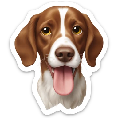 A Brittany spaniel dog eating a deer horn sticker