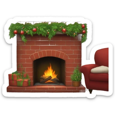 Red brick Fireplace decorated with greenery. stockings hanging  sticker