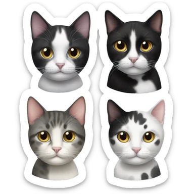 One tuxedo cat, one black cat and one gray and white spotted cat  sticker