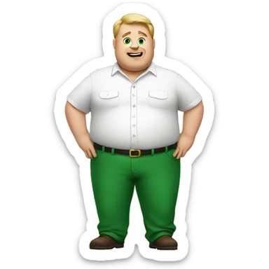 white fat man wearing green pants and white button up shirt  sticker