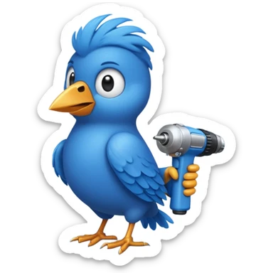 A blue Twitter bird holding a drill sticker