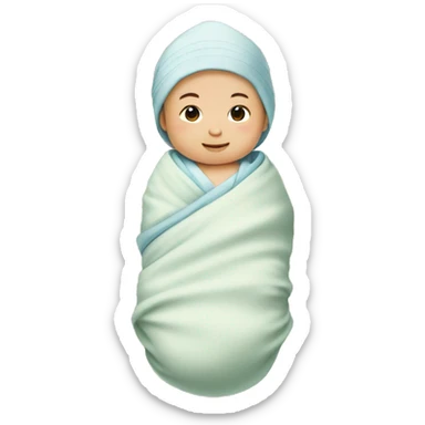 Swaddle Infant Asian Boy, Wooden Crib sticker