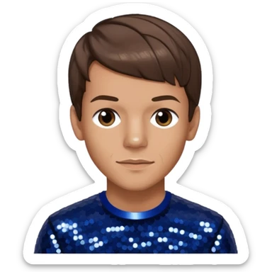 Louis Tomlinson from One Direction with light skin, brown hair, dark blue sequin outfit sticker