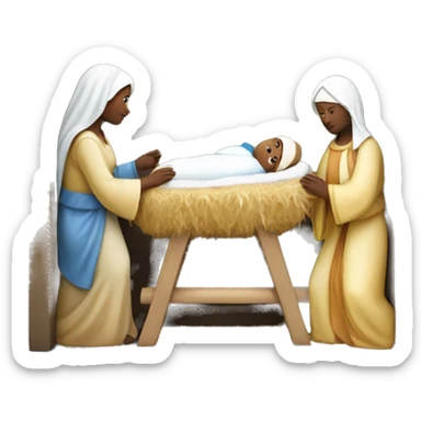 Nativity scene, baby on a manger, Mary and Joseph sticker