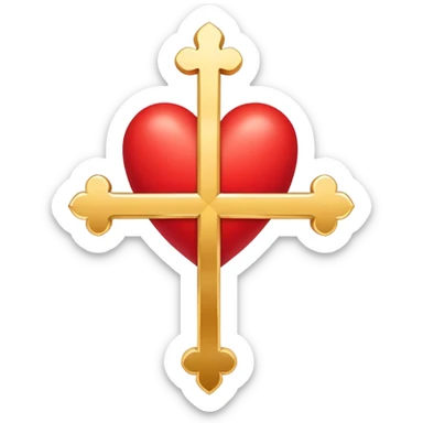 Two red heart outlines united by a gold cross  sticker