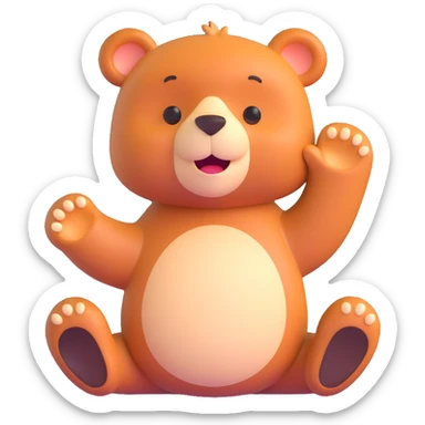 sweet cute bear waving hello friendly expression sticker