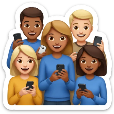 group of friends playing a game on their cell phone sticker