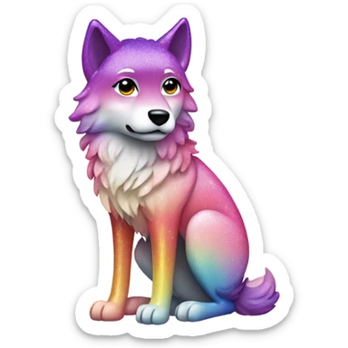 Pink rainbow ombre full body wolf with glitter  sticker