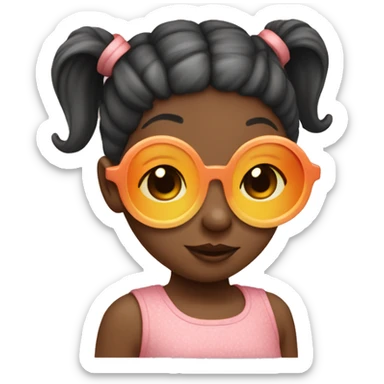 Little girl with pigtails and circular peach sunglasses sticker