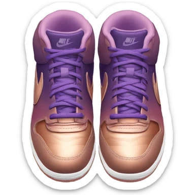 Realistic pair of metallic dark purple to rose gold ombre Nike Sneakers facing front. sticker