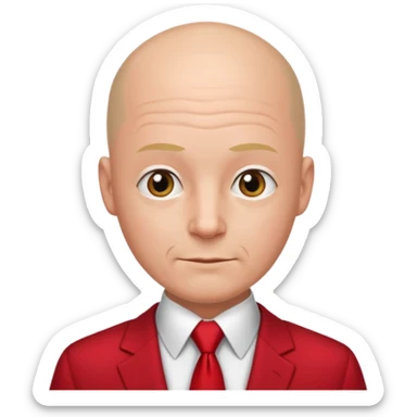 man Bald with red necktie, red dress, age. sticker