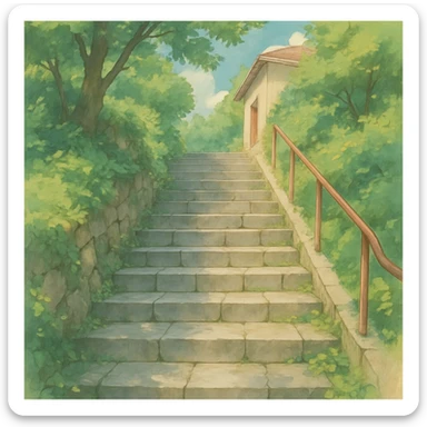 stairs, ghibli style, detailed, soft colors, anime inspired sticker