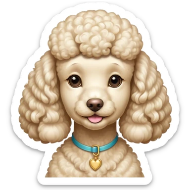 Cinematic Noble Cream Poodle Portrait Emoji, Poised and regal, with a refined, elegant build and a meticulously groomed, curly cream Fur, deep-set soulful warm eyes, Simplified yet sharp and sophisticated features, highly detailed, glowing with a soft, dignified glow, high shine, intelligent and graceful, stylized with an air of sophistication, focused and attentive, soft glowing outline, capturing the essence of a watchful and confident companion, so majestic it feels as though it could prance out of the screen with effortless authority! sticker