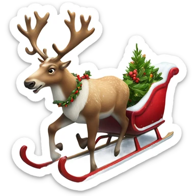 Hyper Realistic Reindeer pulling a Christmas sleigh through the snow  sticker