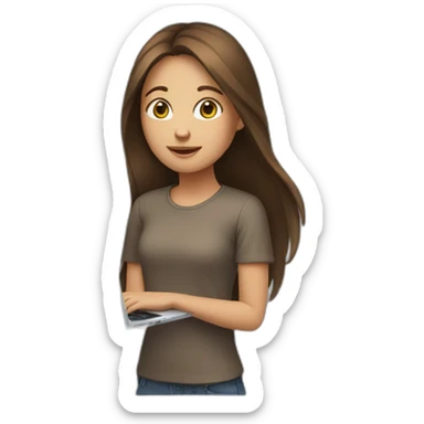 Girl with long brown hair and laptop sticker