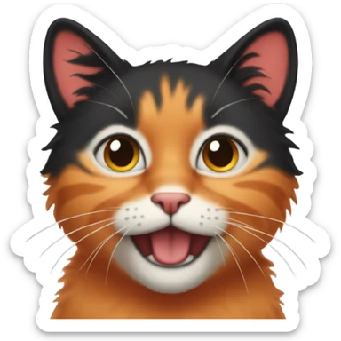orange cat with black curly hair and red lipstick sticker