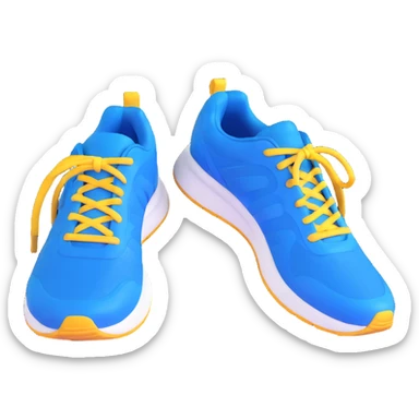 pair of blue running shoes emoji, cartoonish 3D emoji style, white soles, front view sticker