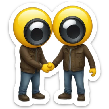 two photo caméra friend greeting each other sticker