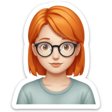 orangehaired shy nerd girl with round glasses sticker