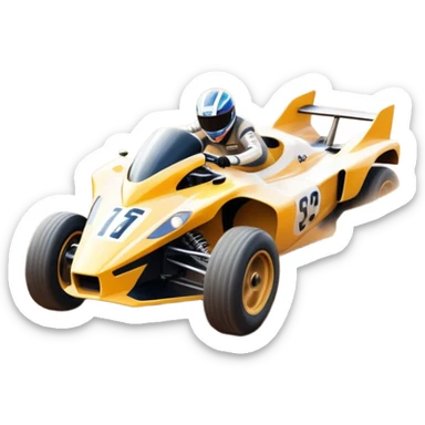 A high-speed racing car or motorcycle zooming down a track, leaving a trail of dust and excitement. The scene conveys energy and adrenaline, with blurred motion showing the speed and precision of motorsport, set against a dynamic racing track backdrop. sticker
