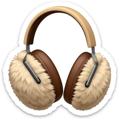 Warm brown beige completely fluffy earmuffs sticker
