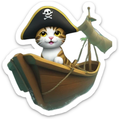 Pirate cat on a cute boat in the water sticker