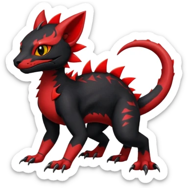 Cherry-Red and Jet-Black Fierce Fiery Mohawked Gothic Salandit-Litten-Torracat-hybrid-creature (full body) sticker