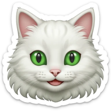 Realizar emoticonon de gato blanco con gris solo carita sonriendo muy feliz ojos grandes de color verde sticker