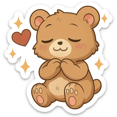 Add sparkles around the anime style cute bear showing love. Keep the background transparent. The style is anime, cute bear with a love showing pose. sticker