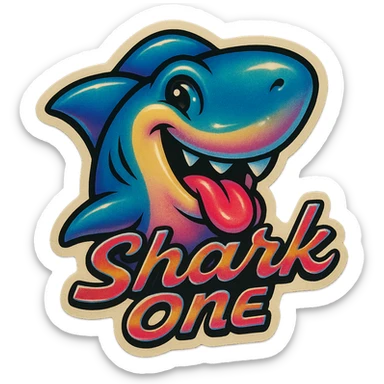 Smiling with tongue sticking out
Add the words Shark One sticker