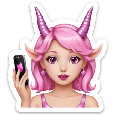 glitter pink girl naughty selfie glitter pink horns sticker