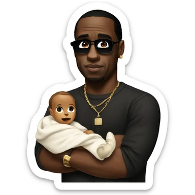 P. Diddy holding a baby sticker